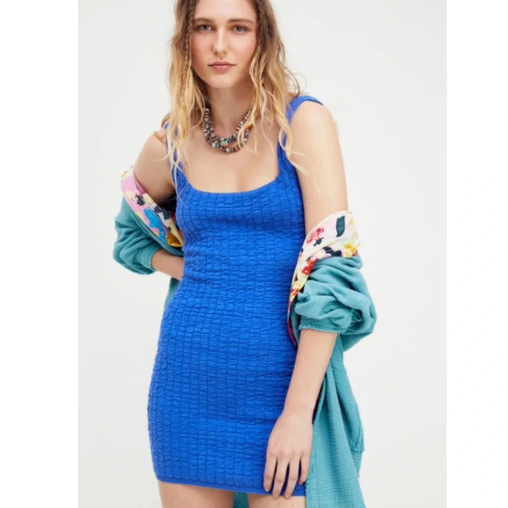 Free People | FP Beach | Woman's Coral Blue Textured Knit Mini Dress, Size S